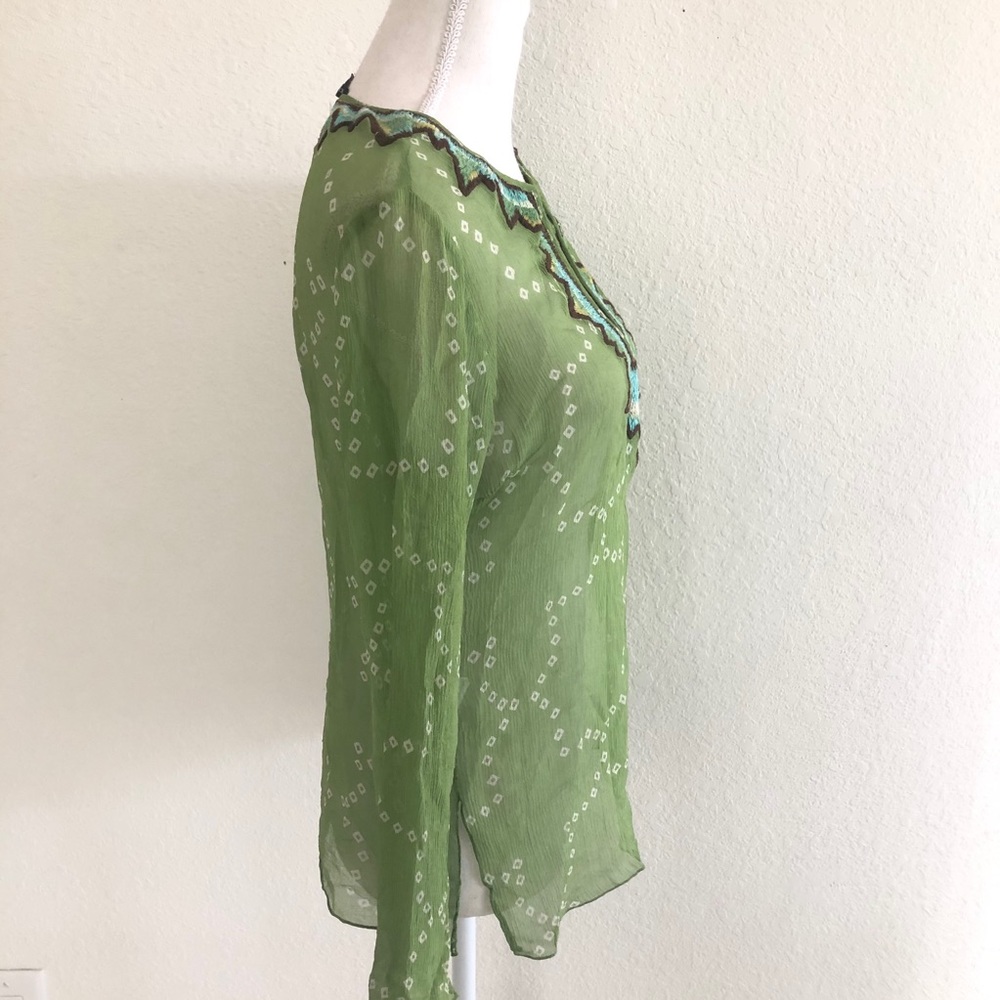 BCBGMAXAZRIA Boho V- Neck Green Long Sleeve Top S - Picture 3 of 8
